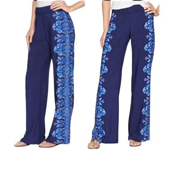 Lilly Pulitzer Pants - Lilly Pulitzer Bal Harbour Palazzo Pants Navy Shell Me Something Floral Large